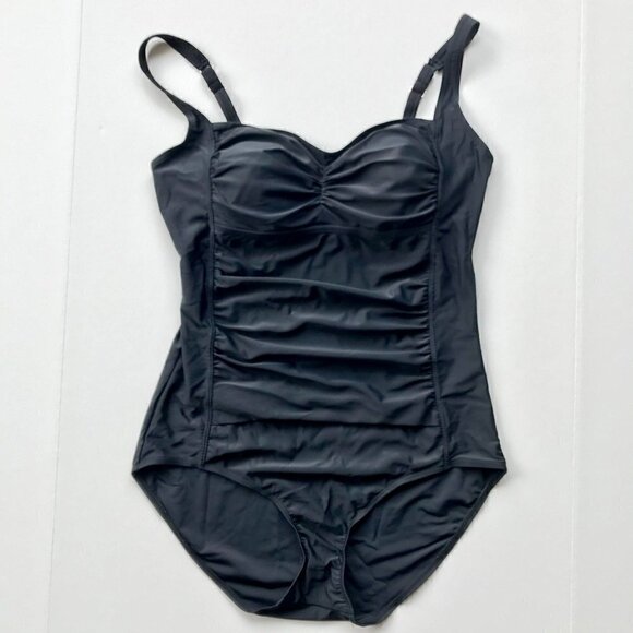 CHRISTINA Flattering Black One-piece Ruching Tummy Control high-cut leg, bra 16D - Picture 5 of 16